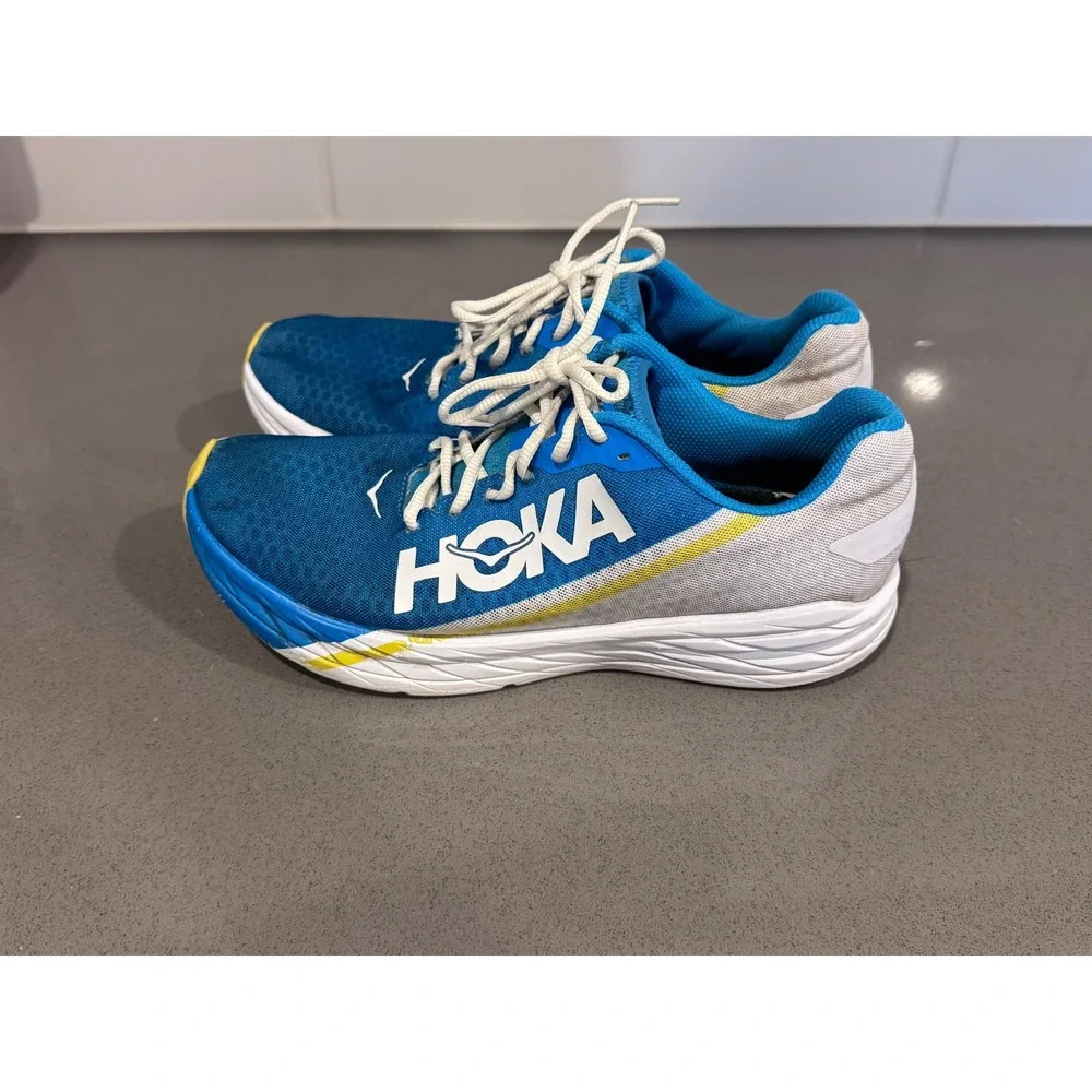 Hoka One One Rocket X Mens 10.5 Womens 11.5 Blue White Carbon Road Running Shoes